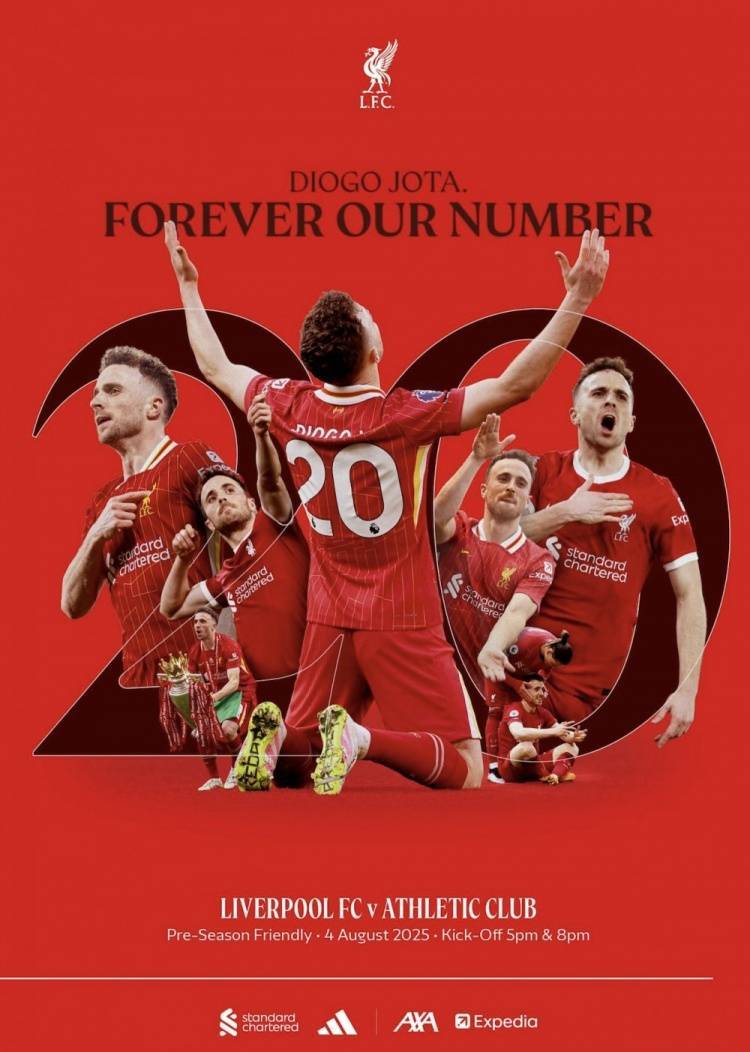 利物浦官方：在与毕巴比赛日特刊的封面上，特别地向若塔致敬